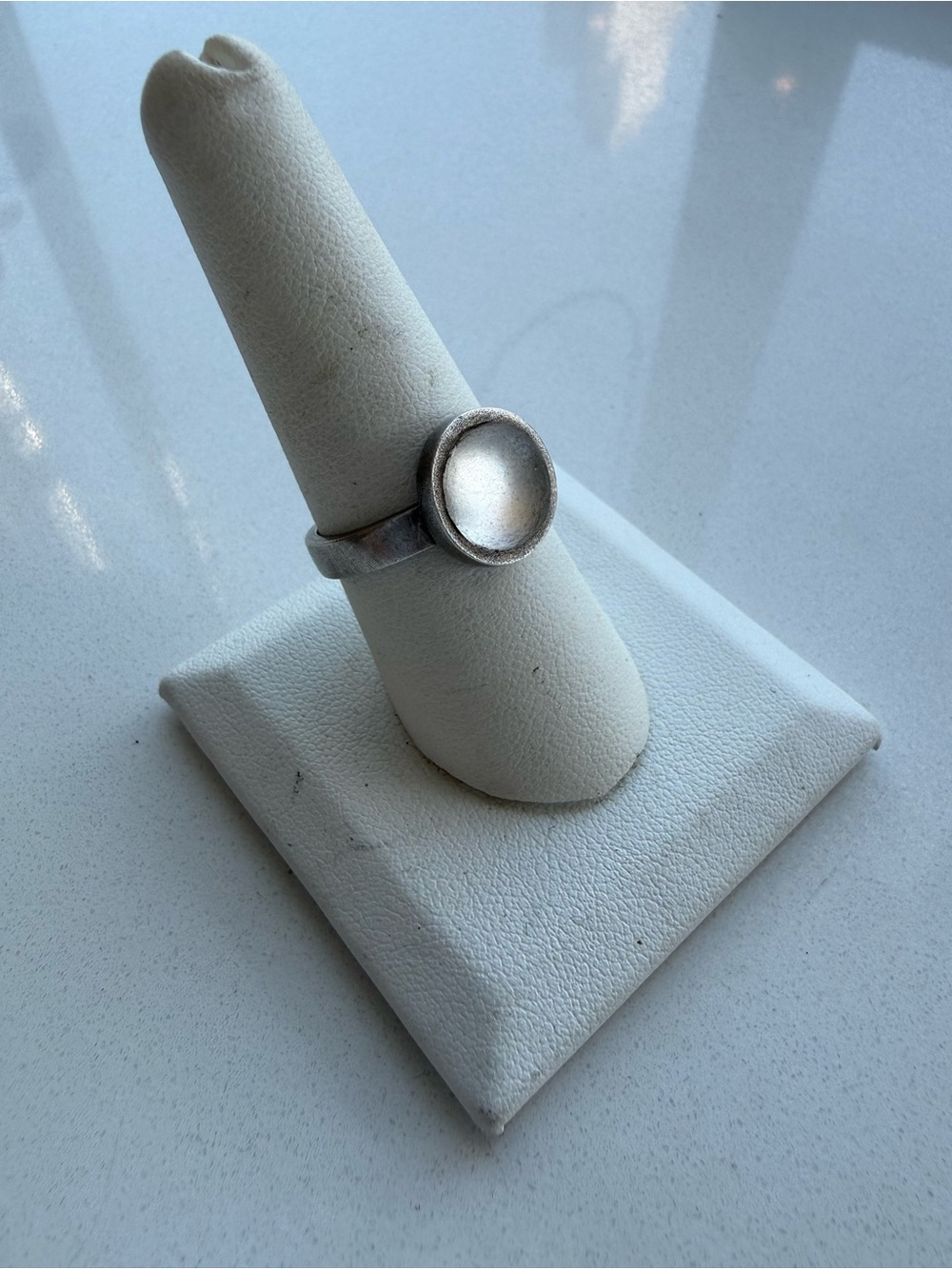 Sterling Silver Round Bezel Statement Ring - White Finish